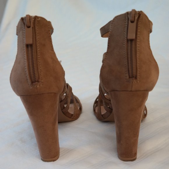 Forever 21 Size 6 Beige Fuax Suede Caged Blocked Heels - Picture 2 of 3